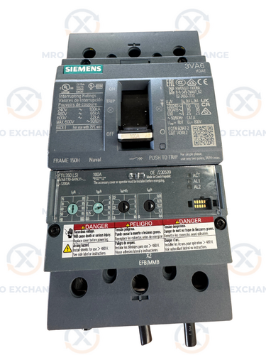 100 Amps, Siemens #3VA6110-6HN31-0AA0, Molded Case Circuit Breaker, 3 Pole, Frame 150H, ETU350 LSI Electronic