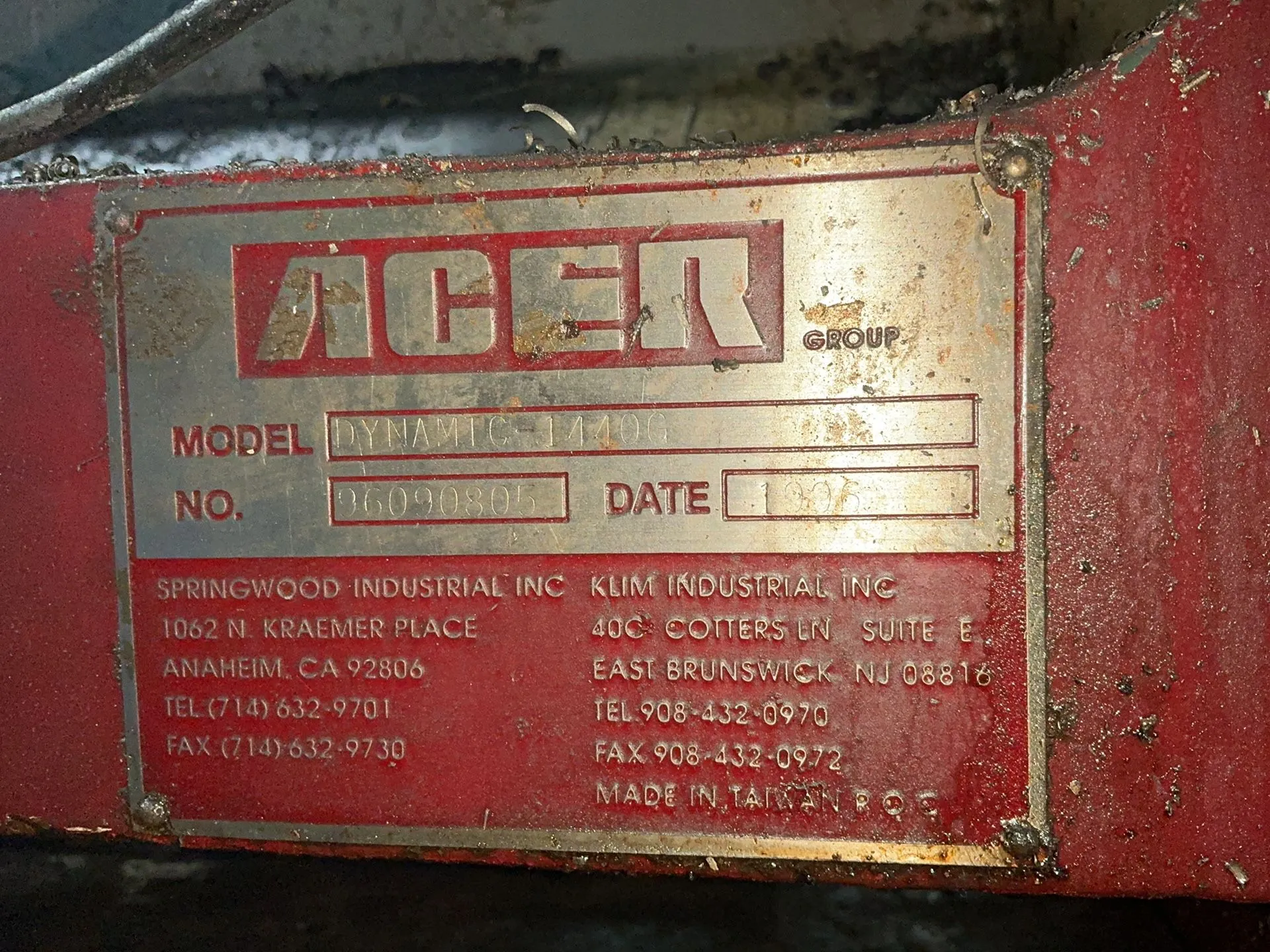 8" x 26" Acer #DYNAMIC-14400, lathe, 6.5" 3-jaw chuck, 1.5" bore, tool post, tailstock, 3 HP, 1720 RPM
