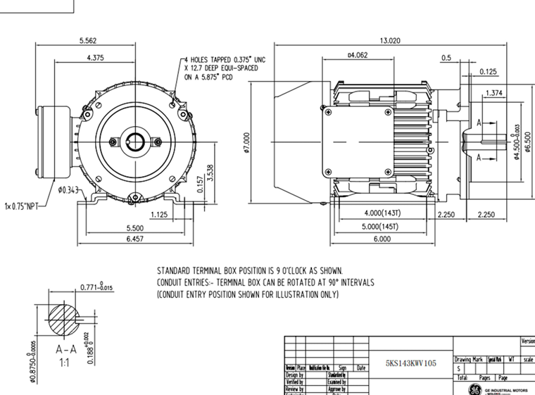 1.5 HP 3490 RPM General electric, Marco 143TC/F1, 230-460 V./60Hz/ 5KS143KWV105