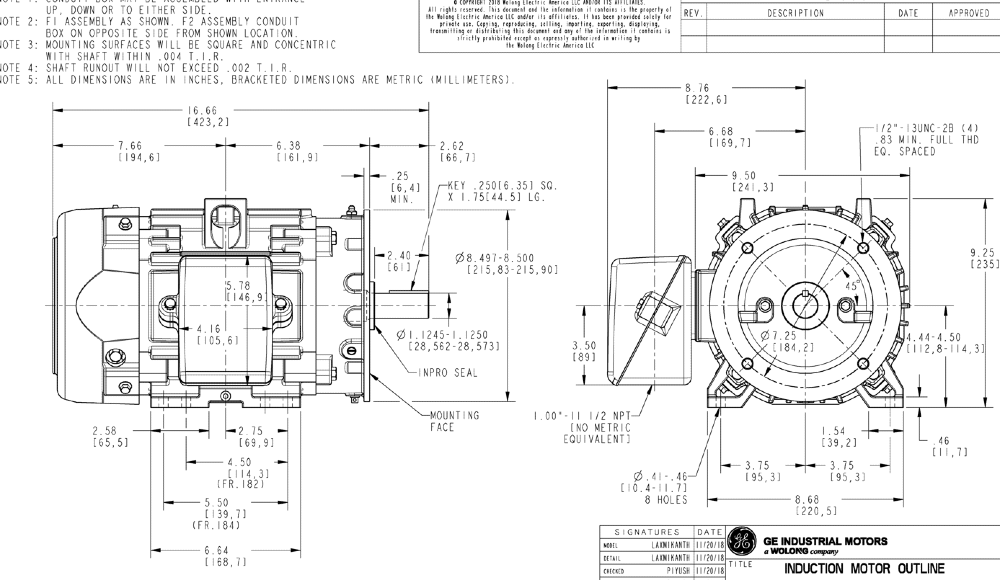 3 HP 3530 RPM General electric, Frame 182TC/F1, 460 V./60Hz/ 5KS182SAA1095