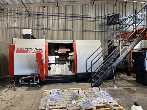 Emco #Hyperturn-690MC-Plus, twin turret CNC lathe, 27.5" swing, 3.7" bar, 3,200 RPM, 49.6 HP, sub spindle
