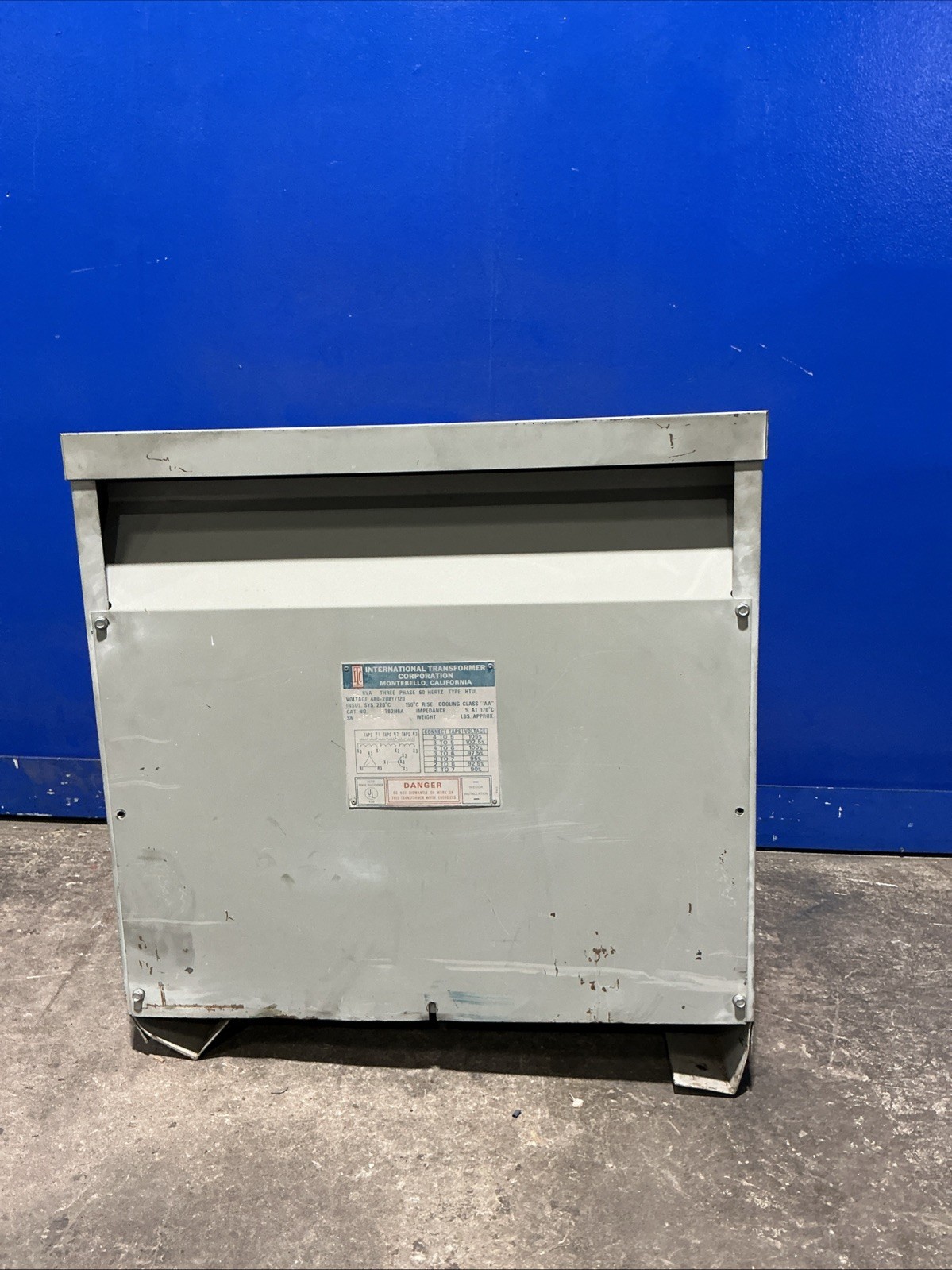 45 KVA 480 Primary, 208Y/120 Secondary, ITC #45T82H6A, Dry Type Transformer, 3 Phase, 60 Hz