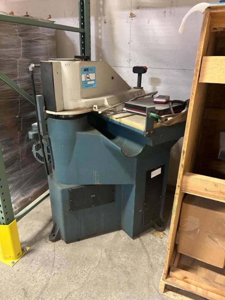 25 Ton, Hudson #T-25, hydraulic swing arm clicker press, 20" arm width, 2-hand operation, stroke depth adj.