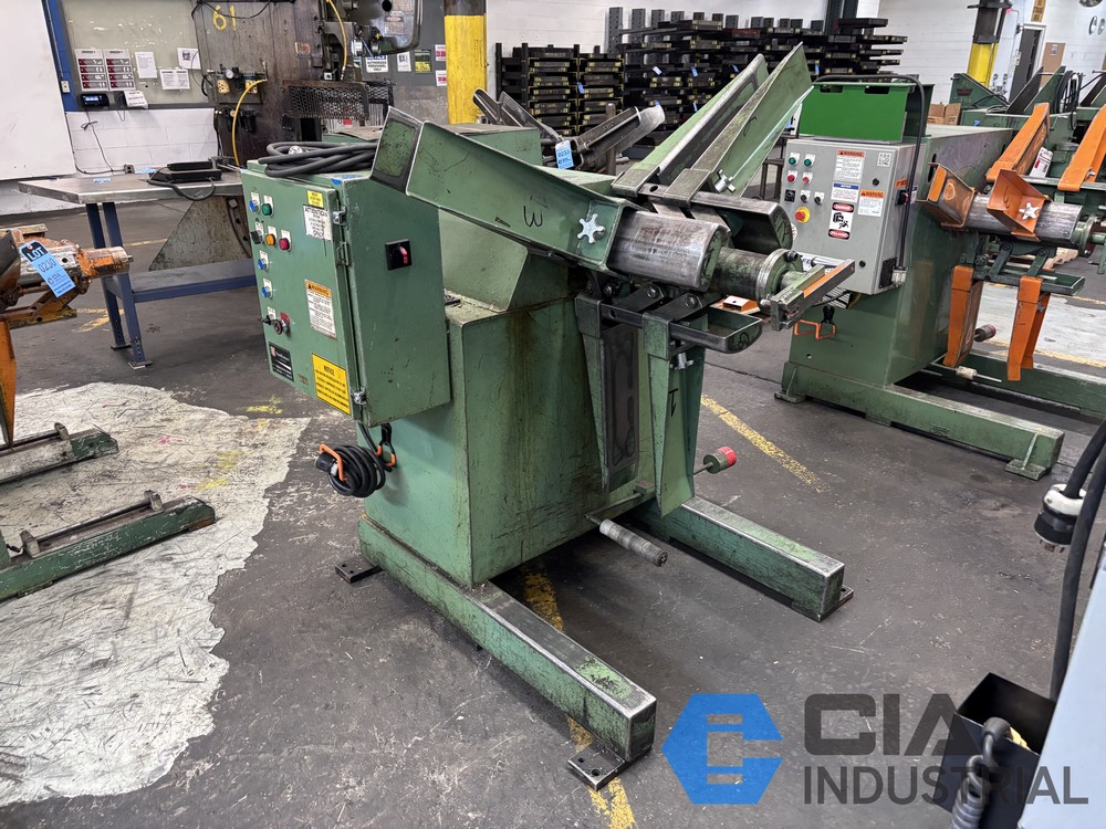 6000 lb. Feed-Lease #PR-46M-12, motorized uncoiler, 12" width, 60" outside dimensions, 16"-21" ID, 2-15 RPM
