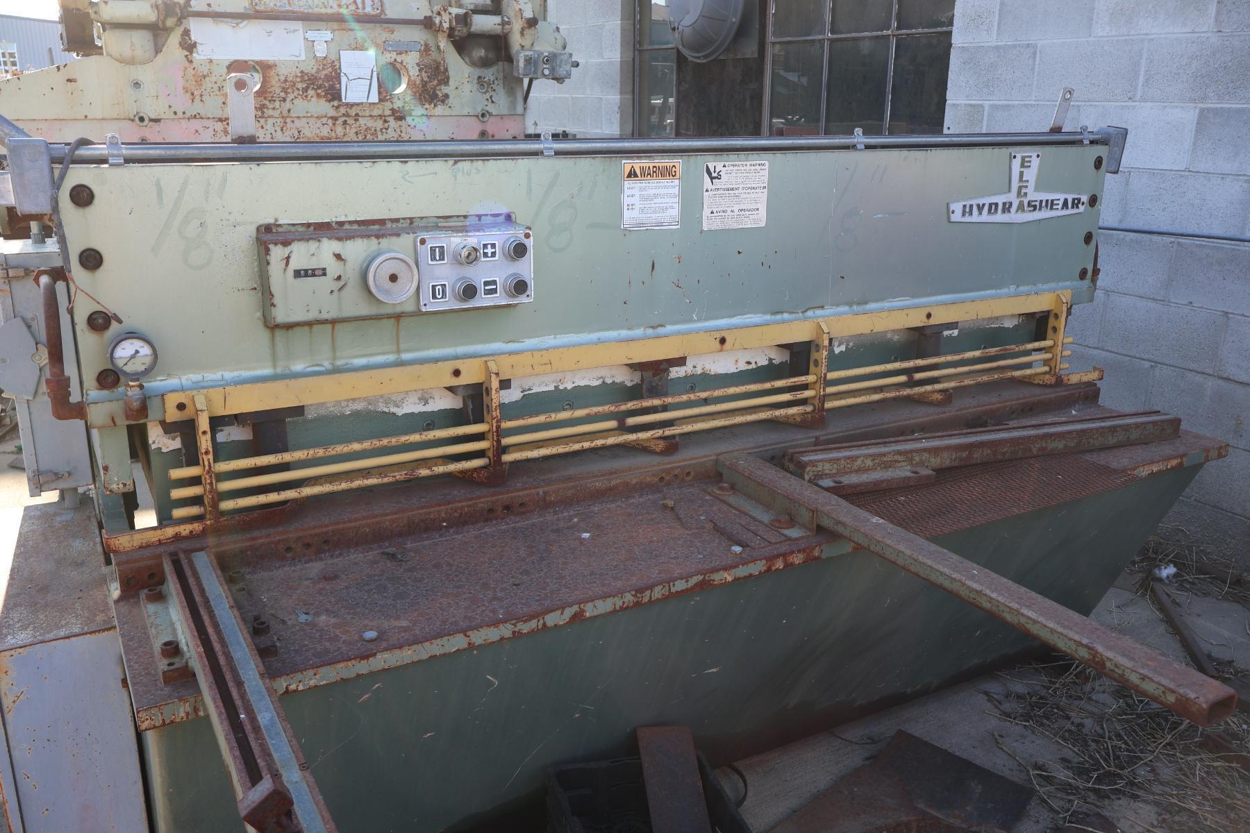 10 gauge x 6.7' Press & Shear #618, Elga Hydrashear hydraulic shear, 13" throat, (6) holddowns, power back