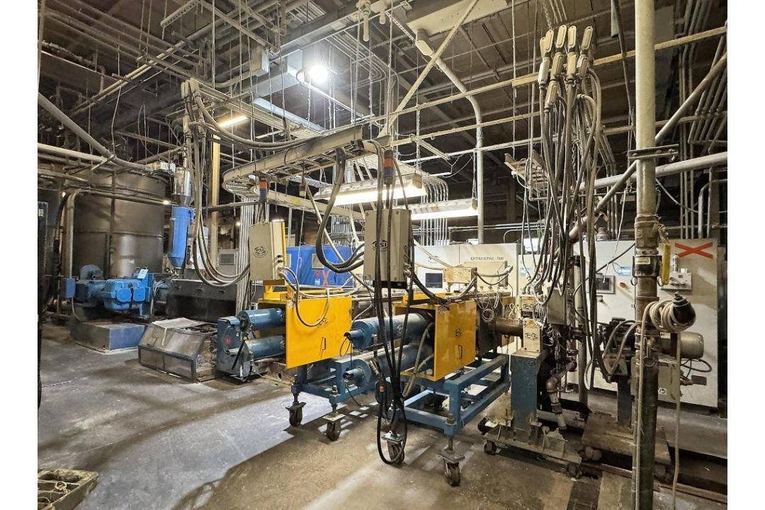 6" Davis Standard #60T, underwater pelletizing line, 32:1 L/D, water cooled barrel, 500 HP AC, PSI gear pump