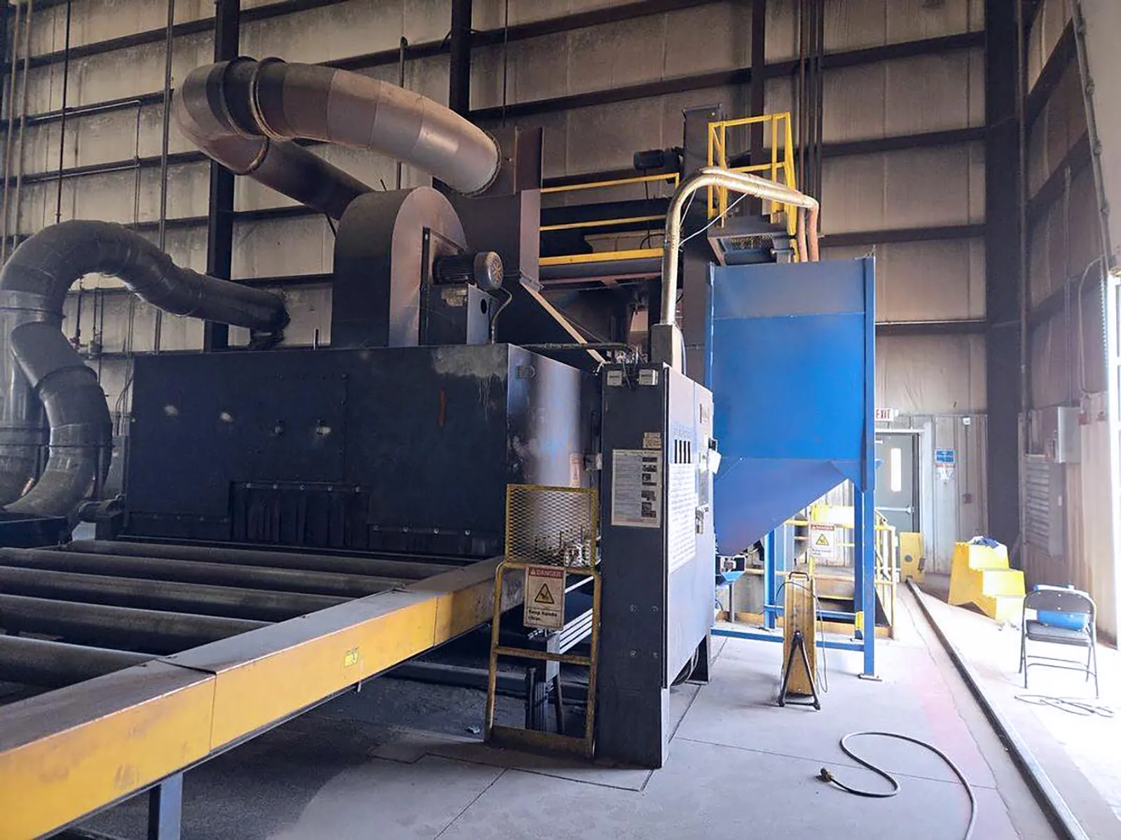 Blastec, roller conveyor plate & beam shot blaster, 135" plate width, 4" plate height, 20" H x 54" width beam