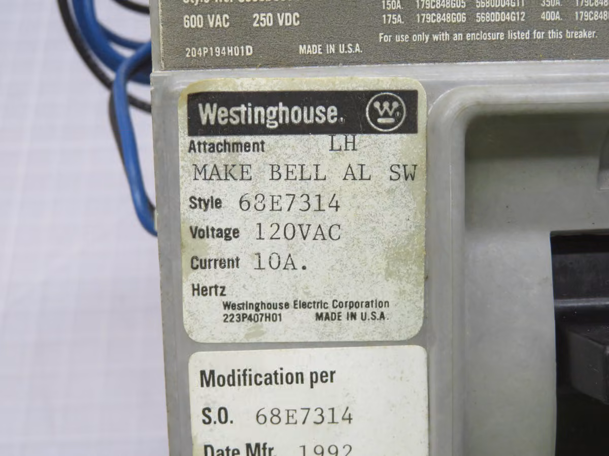 400 Amp, Westinghouse #HLB2400F, circuit breaker, 2-pole, thermal-magnetic trip, 600 VAC / 250 VDC, 18 kAIC