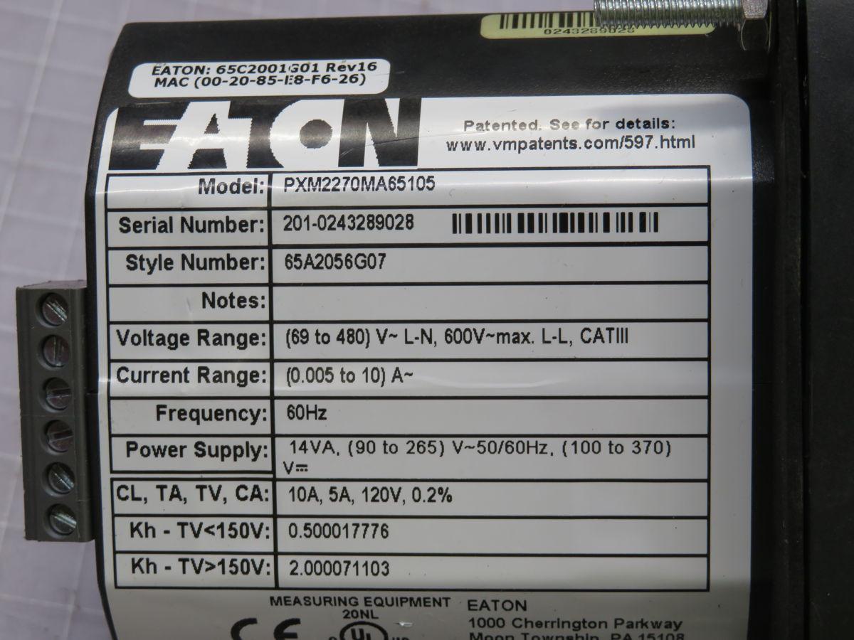 Eaton #PXM2270MA65105, Pqm, 768 MB Memory, 60 Hz., 5 A, 90-265 Volts
