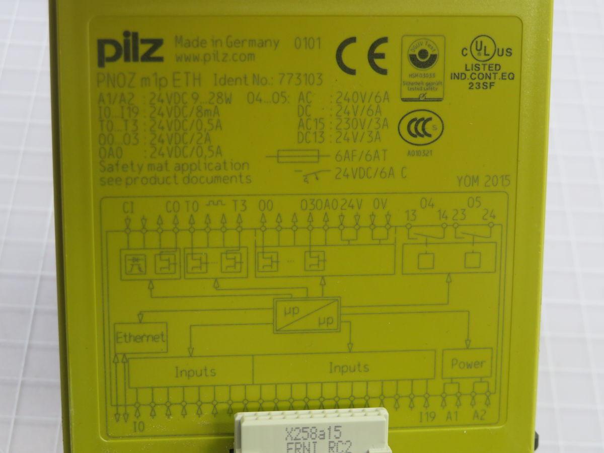 Pilz #PNOZ-M1P-ETH, safety control module, 24 VDC, 20 DI, 4 SO, 2 RO, 2 Ethernet