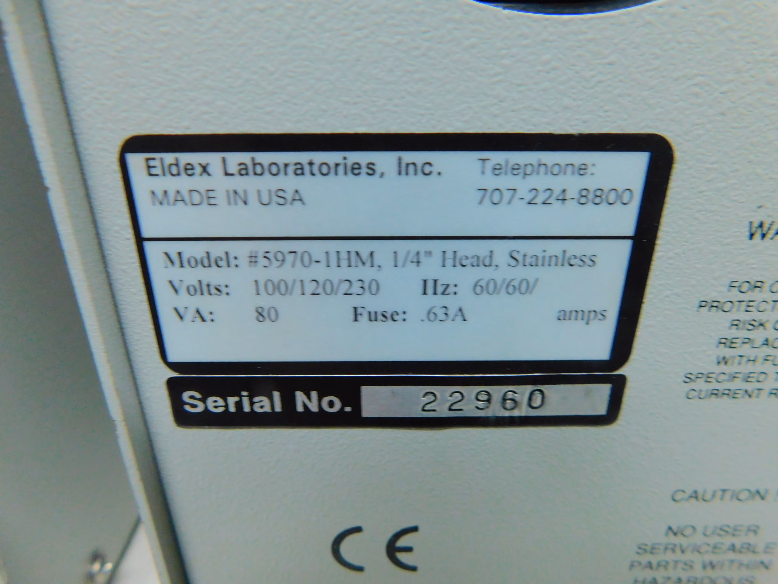Eldex #5970-1HM, High Precision Piston Metering Pump 3000 PSI, 20 mL/Min