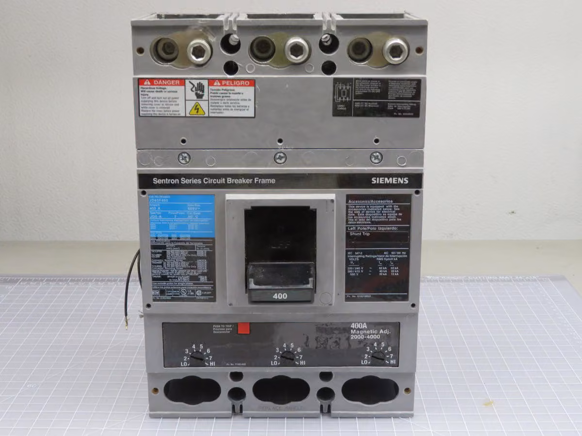 400 Amp, Siemens #JD63F400, Circuit Breaker 3 Pole 400 A