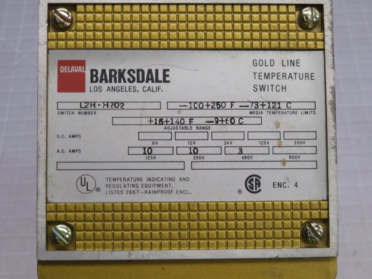Barksdale #L2H-H202, gold line temperature swit