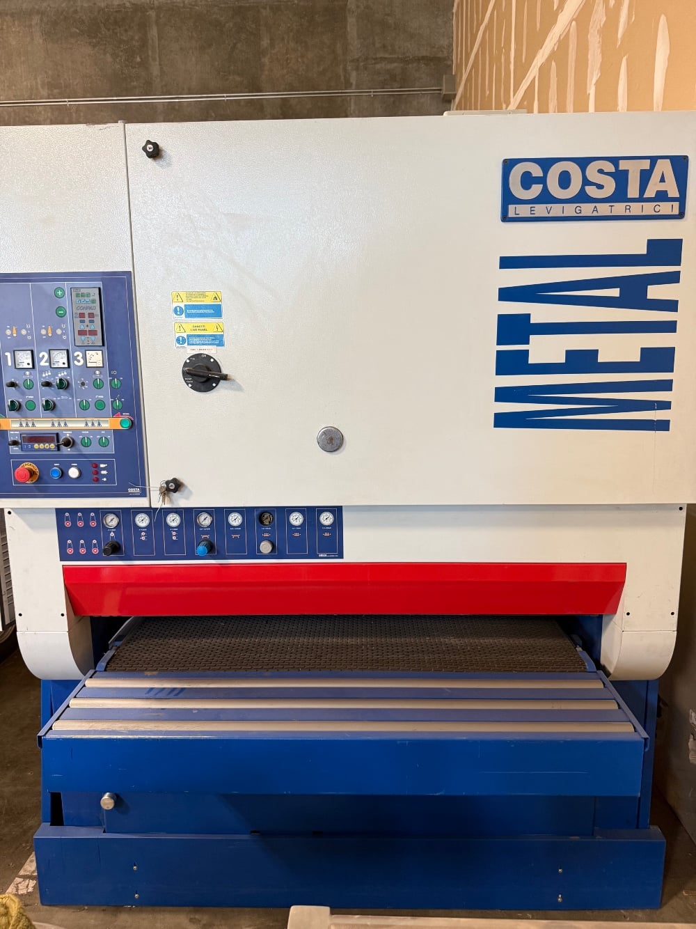 53" Costa Levigatrici #MD5-TV-1350, 3-head metal wide belt sander/deburrer, vacuum-style feed belt, 2018