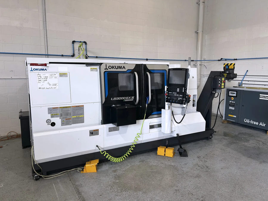 Okuma #LB-3000EXIII/1000BB, CNC lathe, OSP-P500L Control, 22.8" swing, 3-jaw 12" chuck, 3.1" bar, 2024