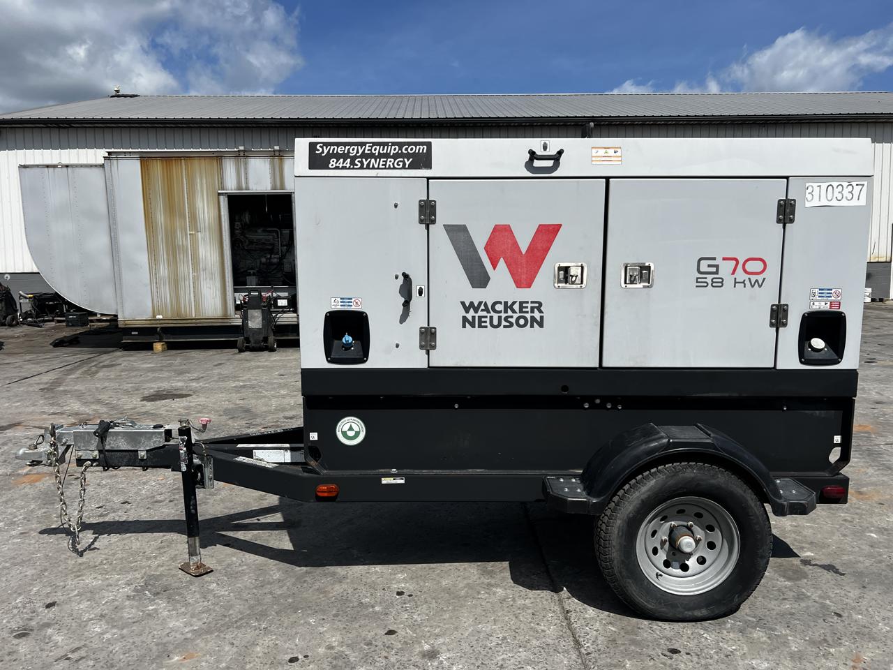 58 KW Wacker Neuson #G70, diesel generator set, 240/480 Volts, 1/3 phase, Kohler engine, sound attenuated