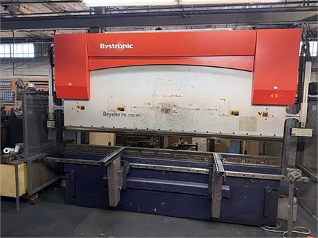 150 Ton, Bystronic, CNC press brake, 10' overall, 100" between housing, 8.64" stroke, 15.9" throat, 18.89"