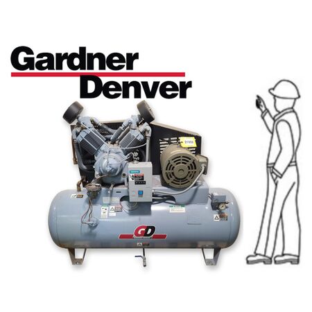 10 HP Gardner Denver #R30, simplex reciprocating air compressor, 34 cfm, 175 psi max., 460 V., 3 Ph., 60 Hz.