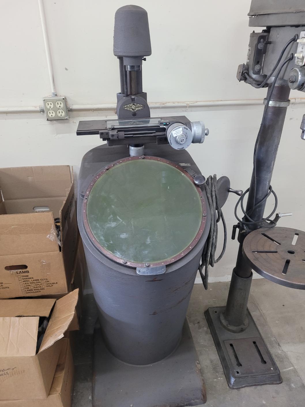 14" Scherr-Tumico #1644, optical comparator, 4" x 10" workstage, 4" X, 2" Y, .0001" vernier resolution, 360&deg;