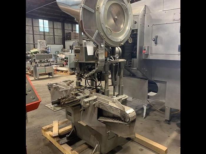 Resina #S-30, Single Head Automatic Screw Capper, chuck style, rotary capacity feeder/sorter, 6.5' conveyor