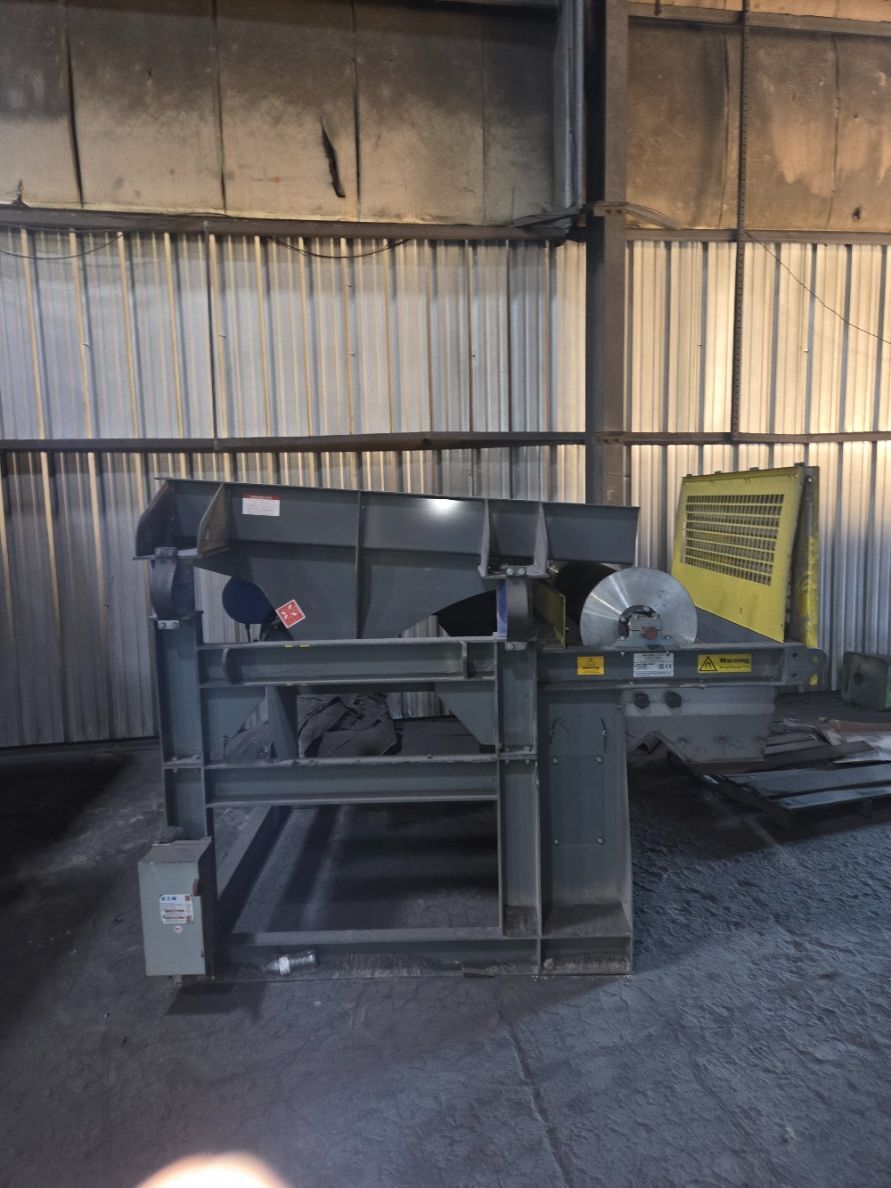Magnapower #PMDS-32/120RE, Rare Earth Drum Magnetic Separator, 48" drum, 48" vibratory feeder, splitter box
