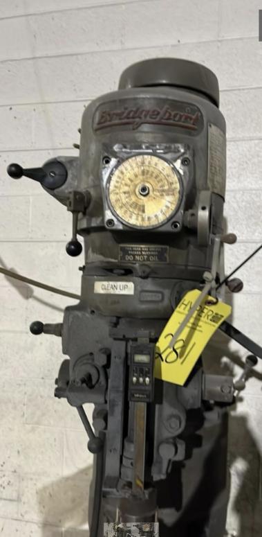 Bridgeport, vertical mill, 42" x 9" table, 30" X, 12" Y, 16" Z, 60-4200 RPM, R8, 1 -1/2 HP, power feed