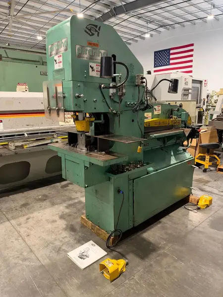 5" x 5" x 3/8" Piranha #PII-88, hydraulic ironworker, 88 ton, 9" throat, 1-1/16" punch, 24" x 1/4" plate