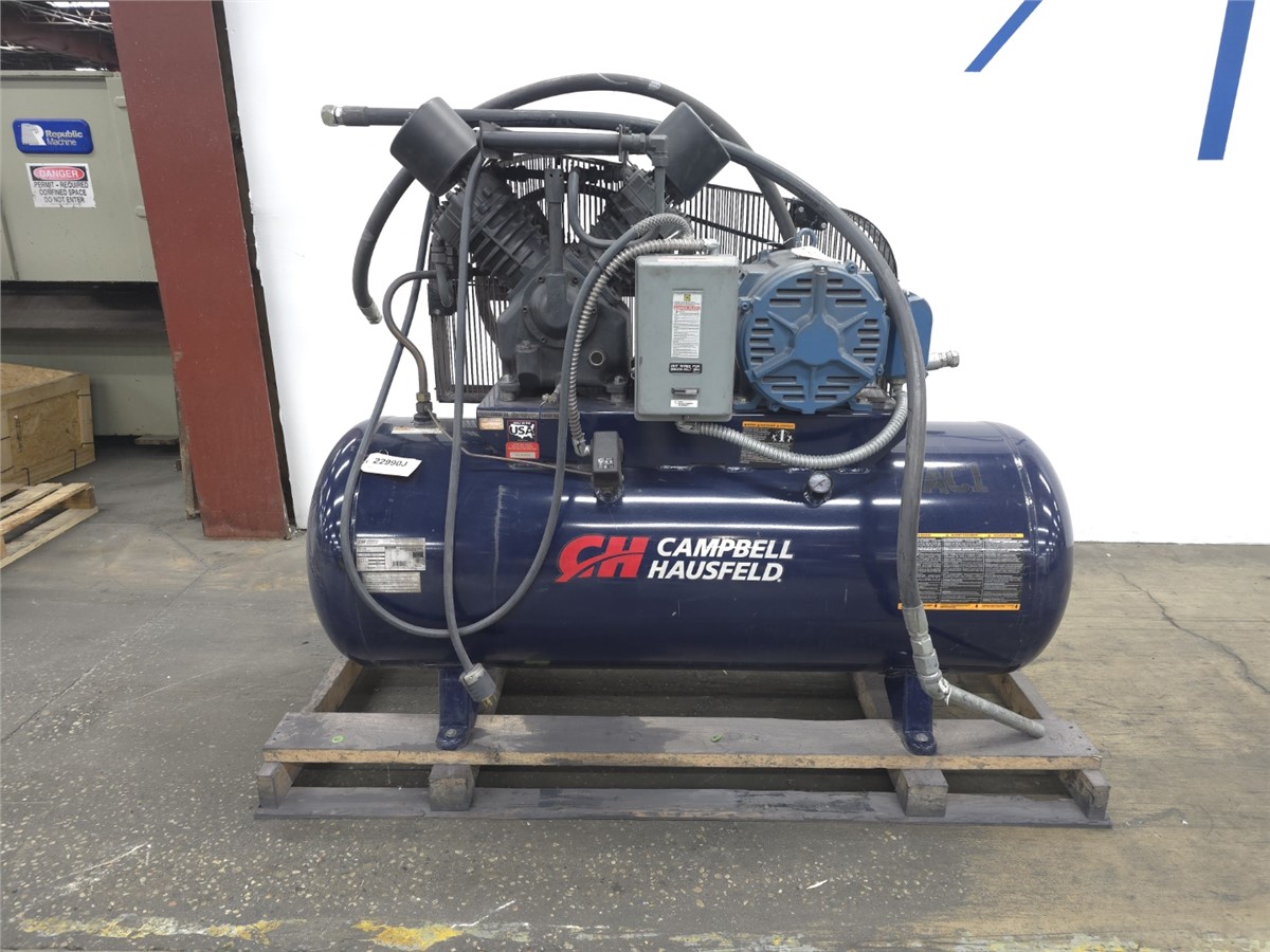 15 HP Campbell Hausfeld #TX2116, 2-stage tank mounted air compressor, 120 gallon tank, 54 CFM @ 90 PSI, 175