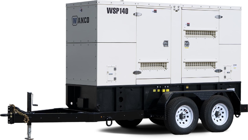 100 KW Wanco #WSP140, diesel generator set, trailer mounted, 277/480 Volts, Tier 4F, sound attenuated