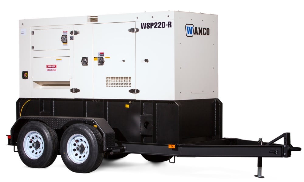176 KW Wanco #WSP220-R-SRE, diesel generator set, trailer mounted, 277/480 Volts, Tier 3, sound attenuated