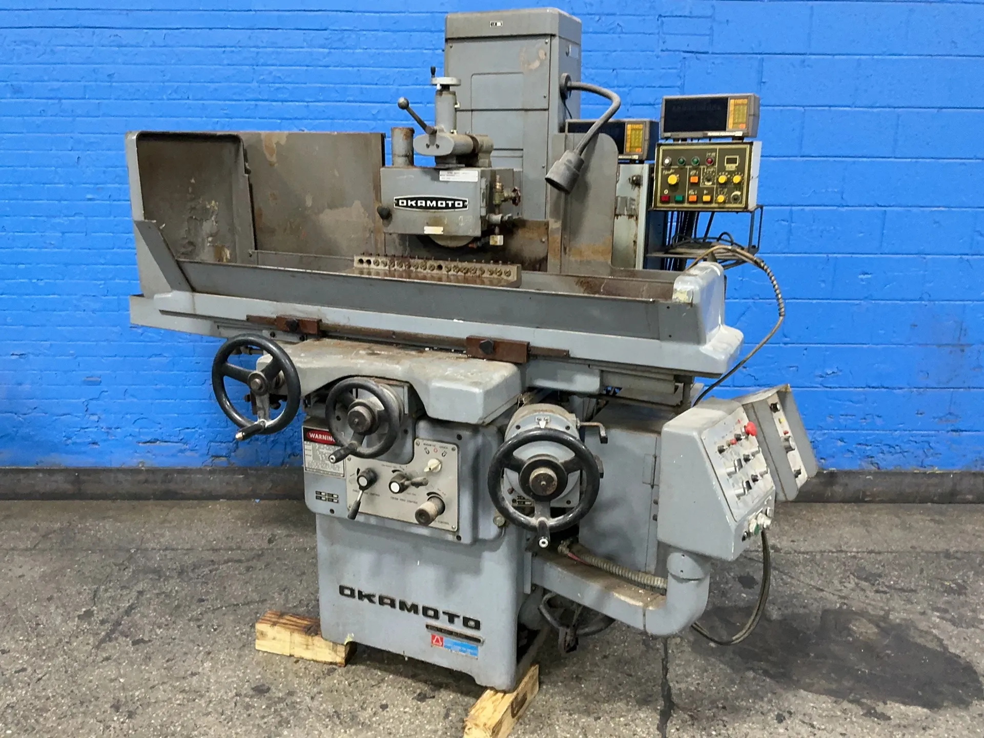 6.5" x 20" Okamoto #820N, surface grinder, 6000 SFPM, 8" x1" wheel, Futaba Pilscale CJX, 4 KVA, 230/460 V., 3