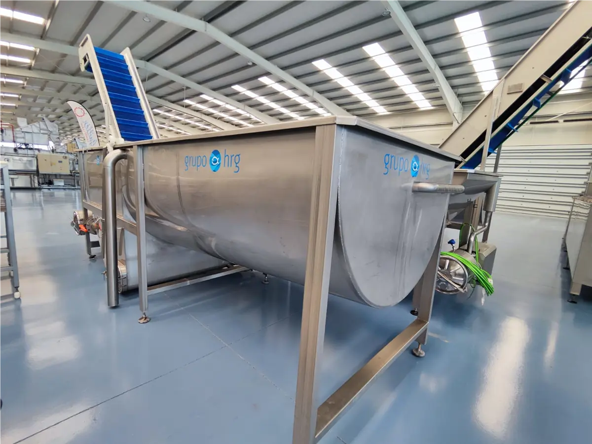 Grupo HRG, lineal defroster for fish, 316 Stainless Steel, 24' 11" L, modular belt elevator, steam coil, 21