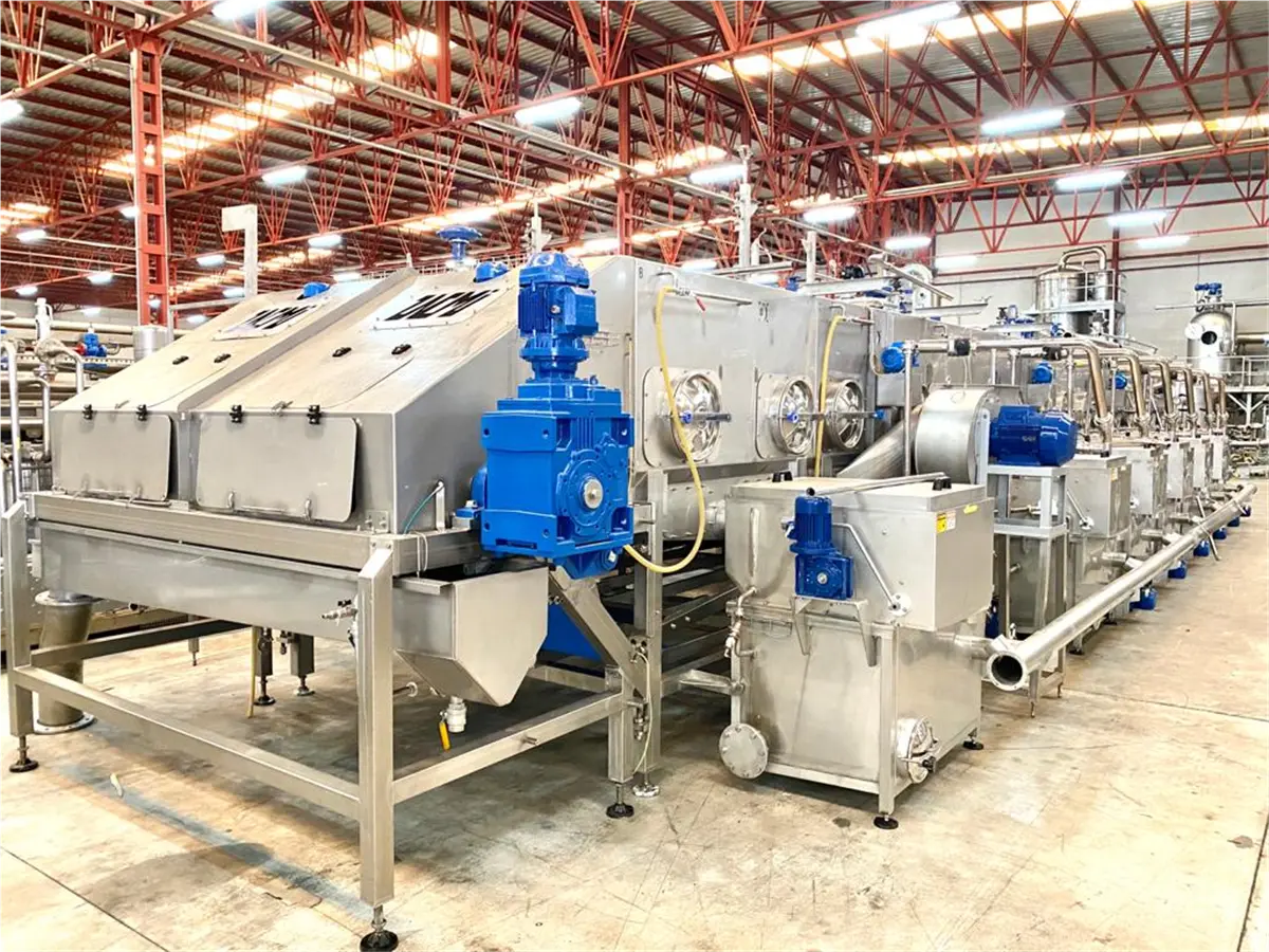 Zacmi #11.32, multi-stage lineal blancher / cooker w/ quick hydrator, 16000 kg/h, 59' 9" L, water or steam