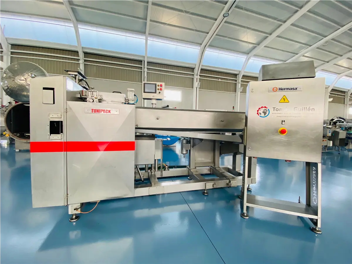 Hermasa #Tunipack-500, tuna packing machine, 500 containers/minute, up to 3-15/16" can diameter, AISI 304/316