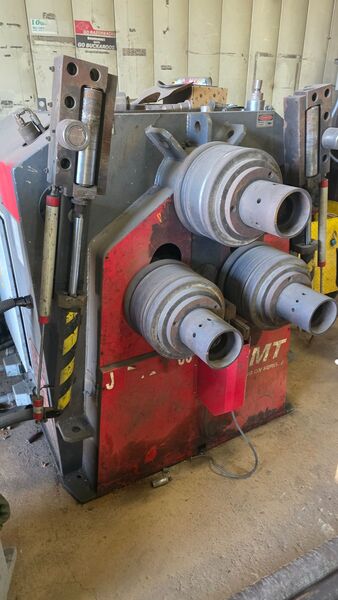 4" x 4" x 1/2" JMT #PBH-100, CNC angle roll, 3-roll hydraulic drive, 4.33" top shaft diameter, 3.94" side