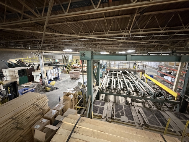 Buss Automation, Planer Feeding & Stacking Line, 3-strand infeed deck, 3-arm tilt hoist, chain decks, lumber