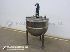 Image for Groen #RA-200-SP, 316 Stainless Steel jacketed kettle, 48" dia x 35" deep, 60 psi, spherical bottom w/2-1/2" OD/2" ID center bottom discharge