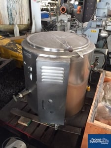 Image for 40 gallon Groen, gas fired kettle, Stainless Steel, open top w/cover, hemispherical bottom, jacketed for 30 psi @ 300 Degrees Fahrenheit, #42842