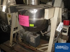 Image for 50 gallon Groen #DN50, kettle, Stainless Steel, jacketed, 125 psi, tilt discharge on legs, serial #20400, #37479