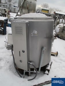 Image for 60 gallon Groen #AH/IE/60, 145K BTU gas fired kettle, Stainless Steel, open top w/cover, hemi.bottom, jacketed 30 psi @ 300 Degrees Fahrenheit, 115V., #42845 (2 available)