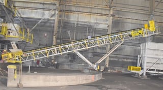 24" wide x 60' long, Hoover Radial stacker belt conveyor with scales & catwalk & hand railing, 15 HP, 400