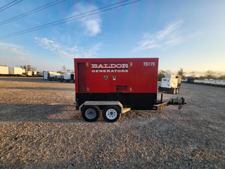 140 KW Baldor #TS175T, trailer mounted, Tier 3, sound attenuated enclosure, 120/240/208/277/480 Volts, 7642
