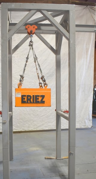 24" x 32" Eriez, hanging manual cleaning magnet with support structure & trolley, style MC2