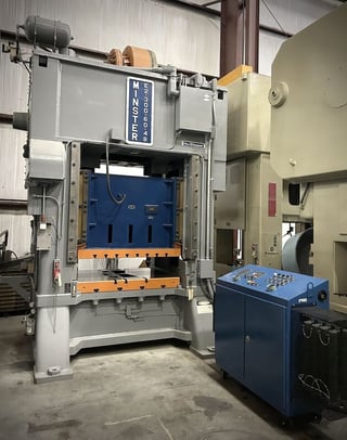 300 Ton, Minster #E2-300-60-48, straight side double crank, 4" stroke, 24" Shut Height, 40-80 SPM, air clutch