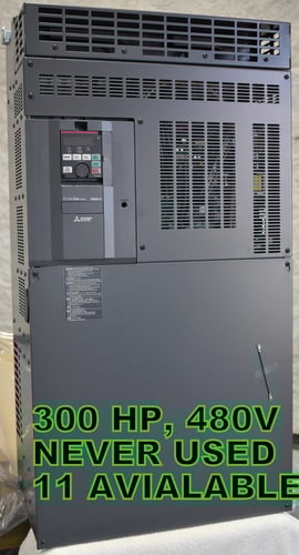 300 HP Mitsubishi, FR-A840-04810-E1-US, variable speed frequency drive inverters, ethernet, never used, 2023