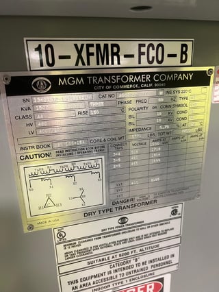 1500 KVA 480 Delta Primary, 400Y Secondary, Dry Type Transformer (504,480,456)