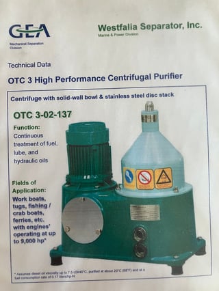 GEA Westfalla Separator #OTC3-02-137