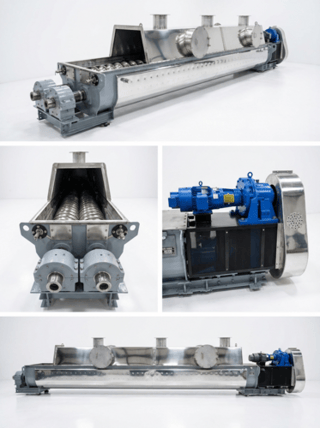 24" x 24' Denver Salsa #D24-24-6, dual holo-flite 2 screws indirect thermal screw dryer/processor, Stainless