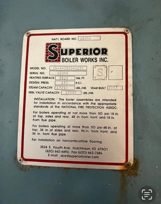 500 HP Superior, wet back, cleaned, painted, test fired, warranty & guarantee, 2007, ready to ship