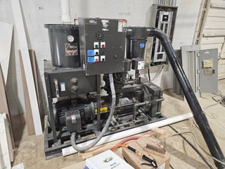 400 acfm @ 20" HgV., Travaini #TR0400S-1A, vacuum pump, 25 HP @ 1250 RPM, air cooled, single stage pump